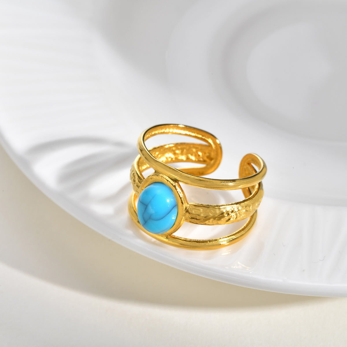 Stainless Steel Casual Gentle Cure Turquoise Triple Open Ring