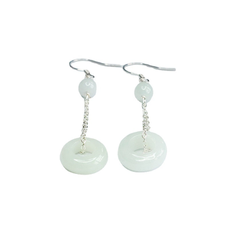 925 Sterling Silver Jadeite Peace Ring Hook Earrings