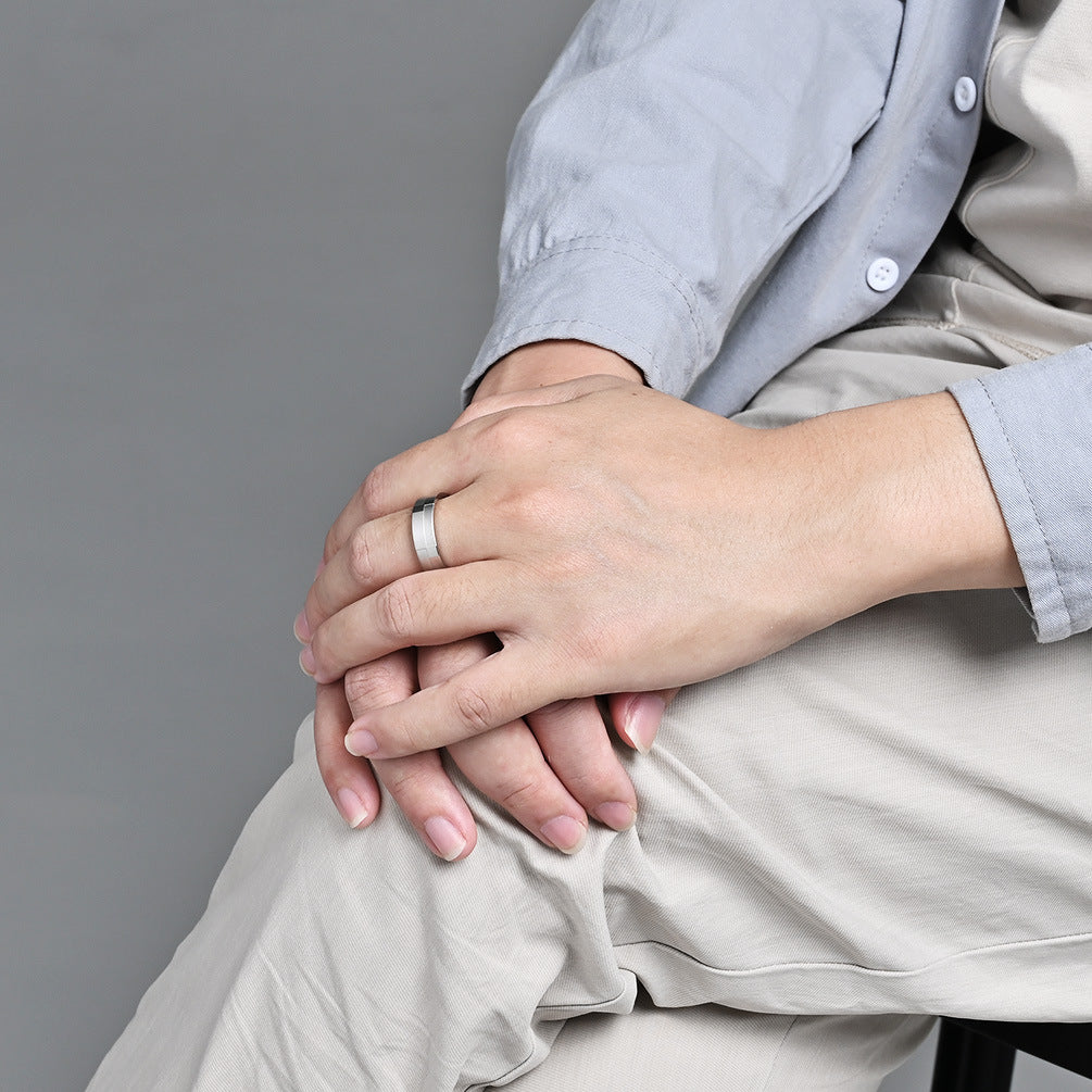 Planderful Titanium Steel Ring For Couples Smooth Matte Geometry Neutral Everyday Genie Style