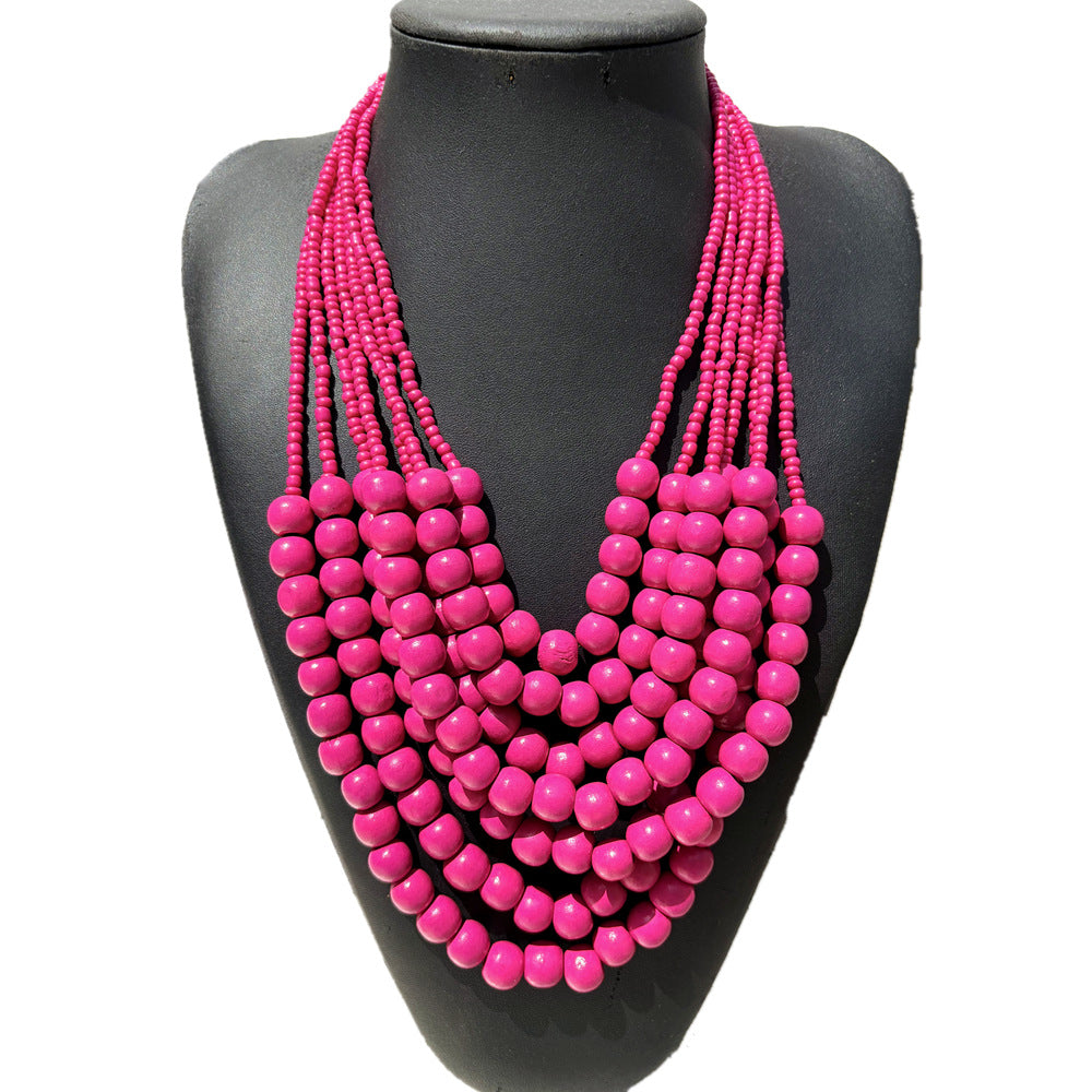 Planderful Savanna Rhythms Necklace – Exaggerated Multi-Layer Wood Bead Design