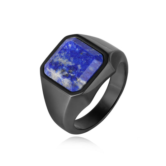 Planderful Titanium Steel Ring With Blue Sandstone Starry Sky Unisex Protection Statement