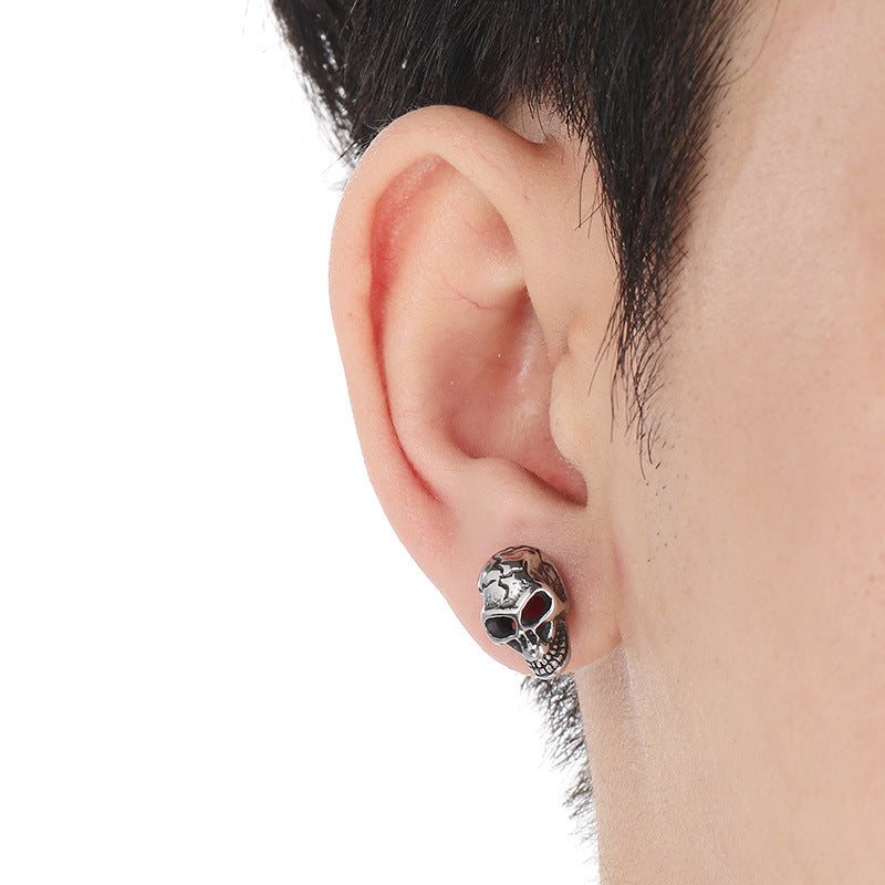 Planderful Edgy Skull Head Stud Earrings For Men Stainless