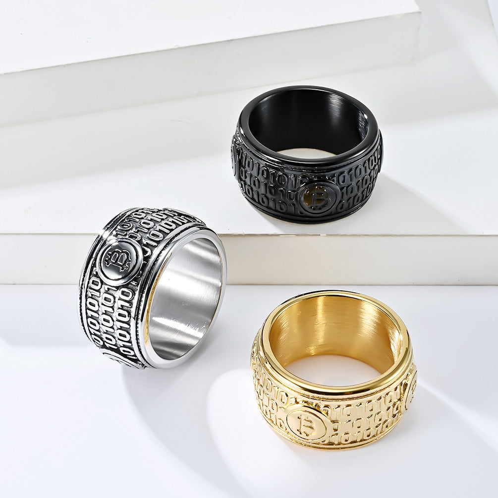 Cross-Border European Bitcoin Titanium Steel Ring for Men