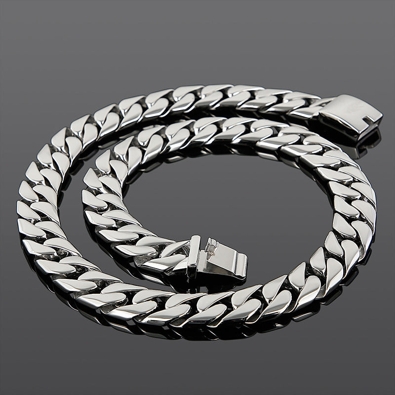 Stainless Steel Men's Cuban Chain Necklace, Titanium Steel Electroplated 18k Gold Thick Chain