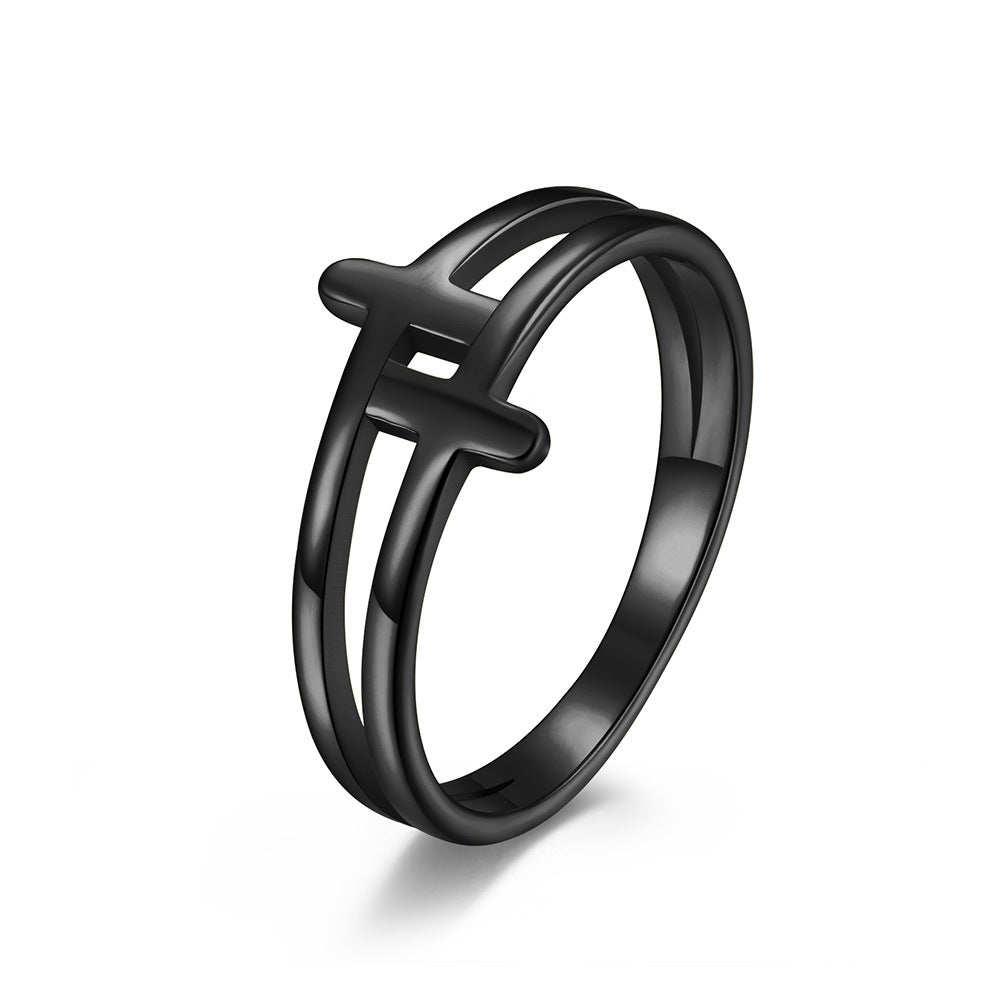 Amazon Hot-Selling Jewelry Double Cross Titanium Steel Ring
