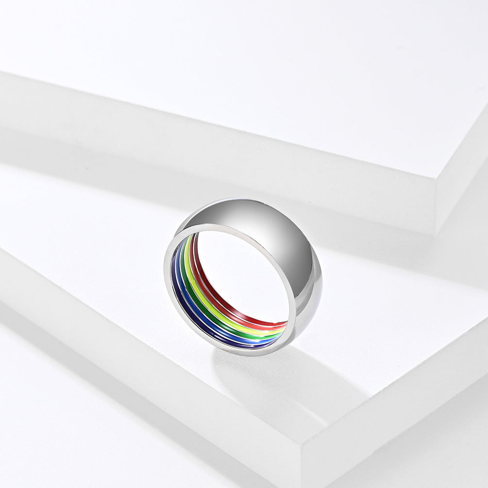 Planderful Titanium Steel Ring With Rainbow Element Stripes For Hip Hop Fans Unisex Daily Wear