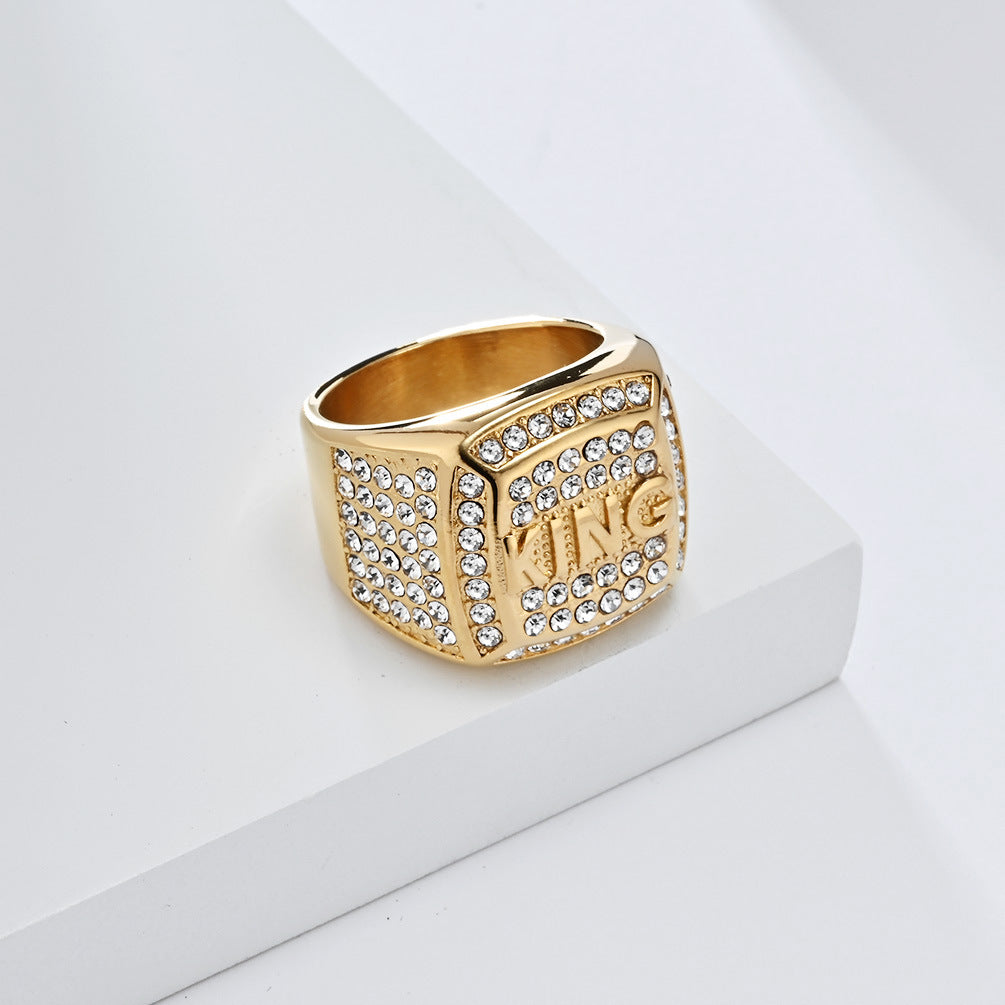 European and American Hip Hop King Ring in Titanium Steel