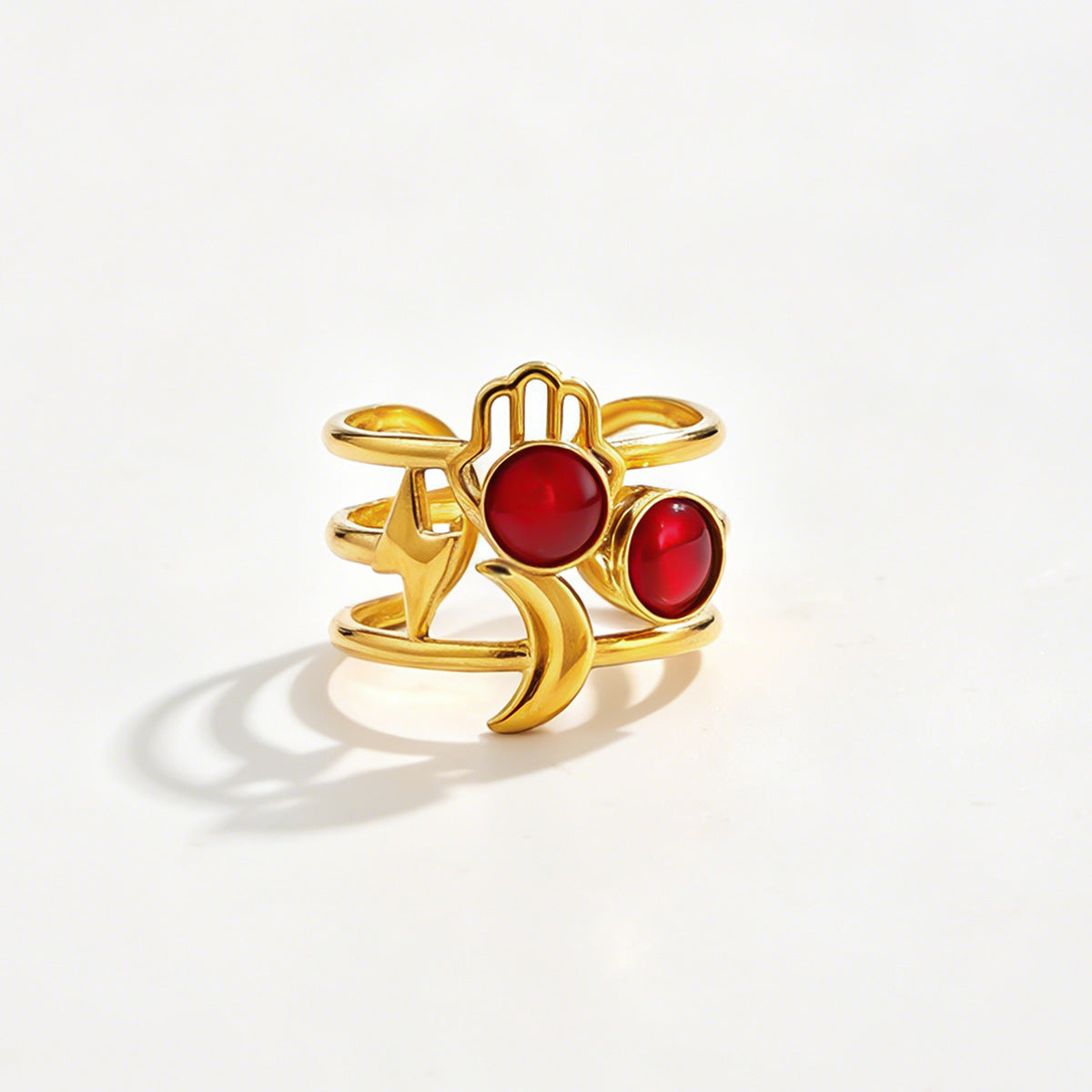 Planderful Vienna Verve Stainless Steel Flower Gemstones Opening Ring For Women Chic Vacation Style