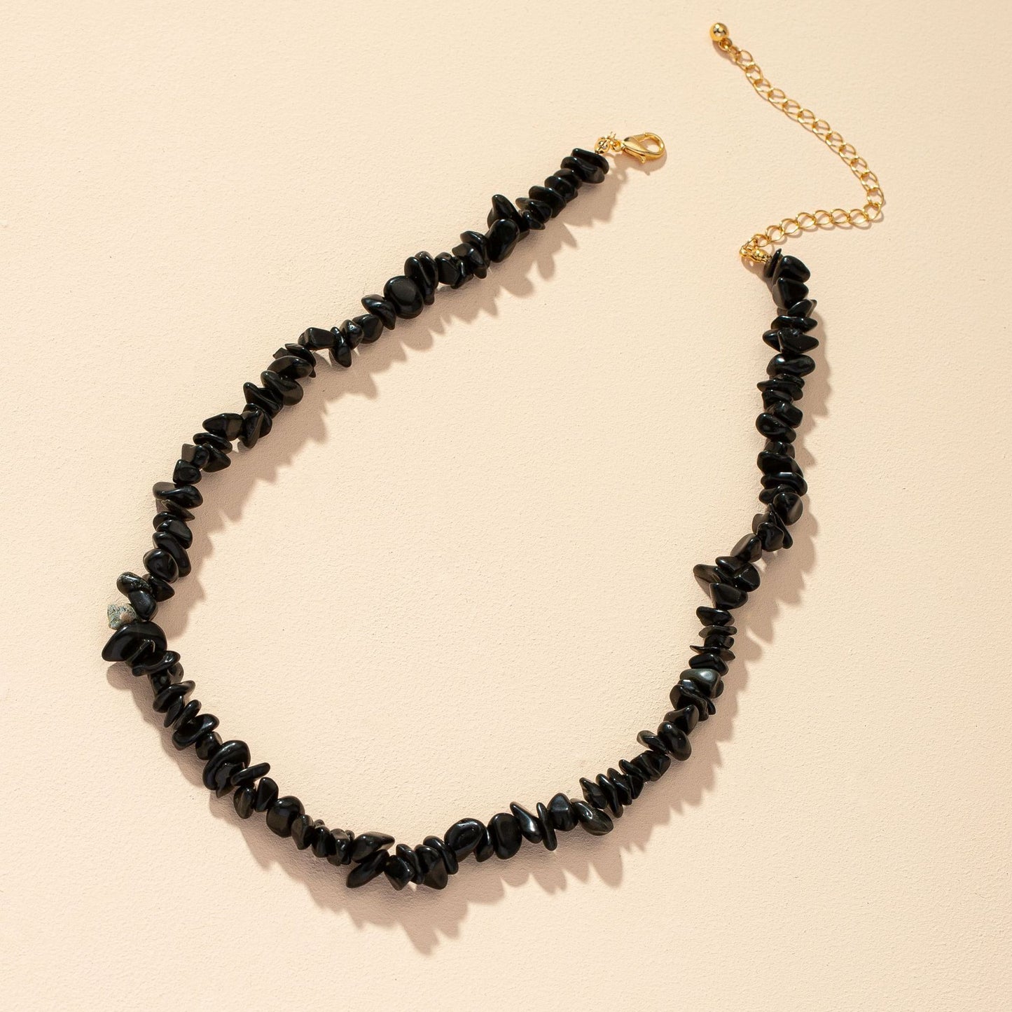 Trendy Black Geometric Necklace with Stone Pendant - Fashionable Sweater Chain