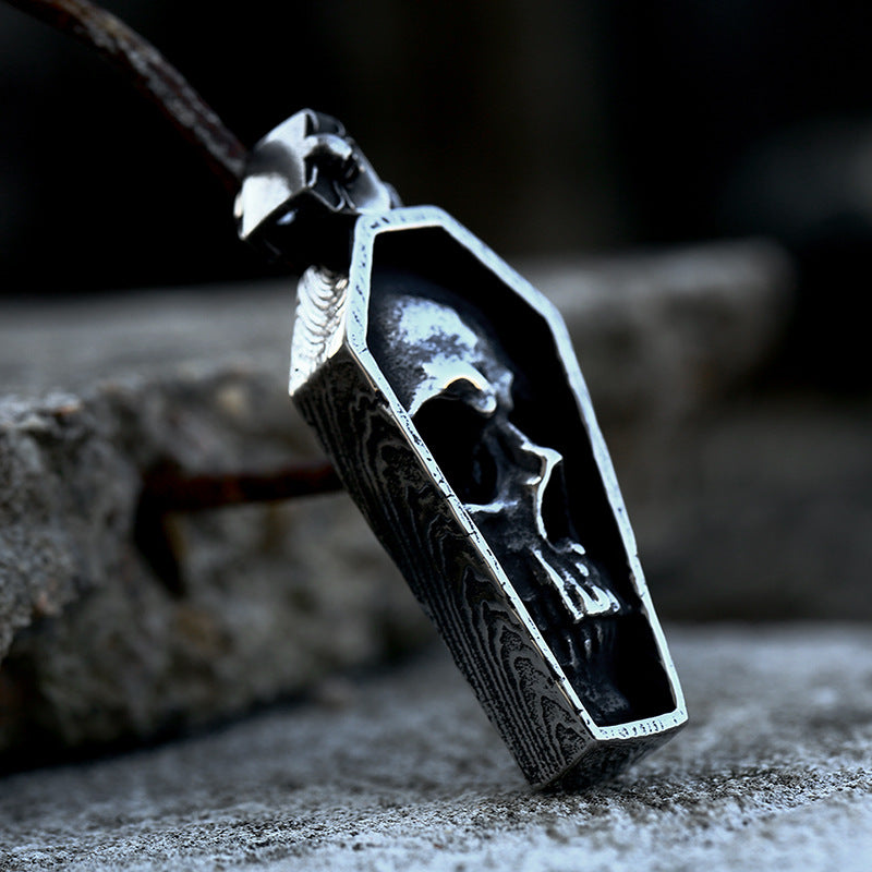 Hot-Selling Punk Vampire Coffin Pendant – Stainless Steel Skull Item Necklace