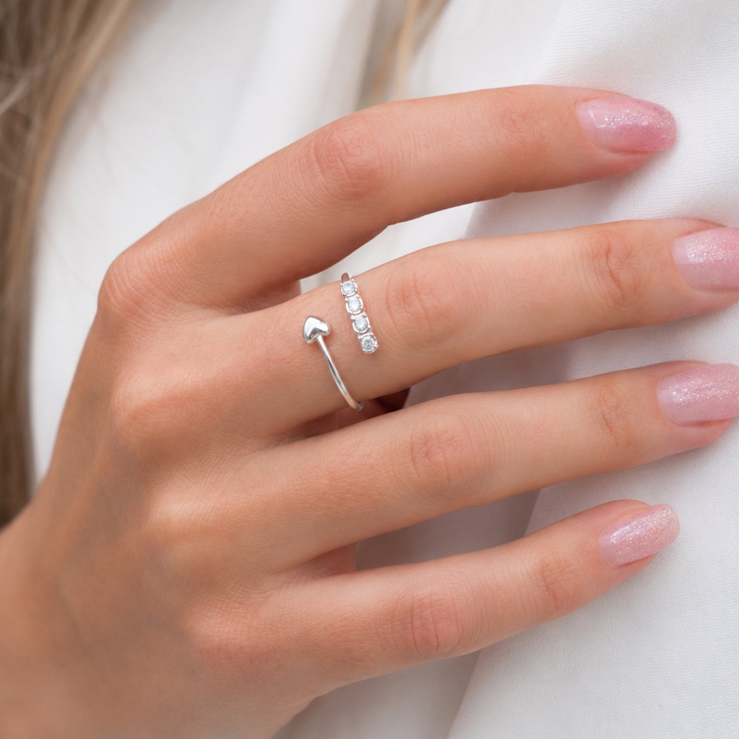 Planderful Everyday Genie Zircon Ring Four Zircon Open Stainless Steel Adjustable Jewelry For Women And Men