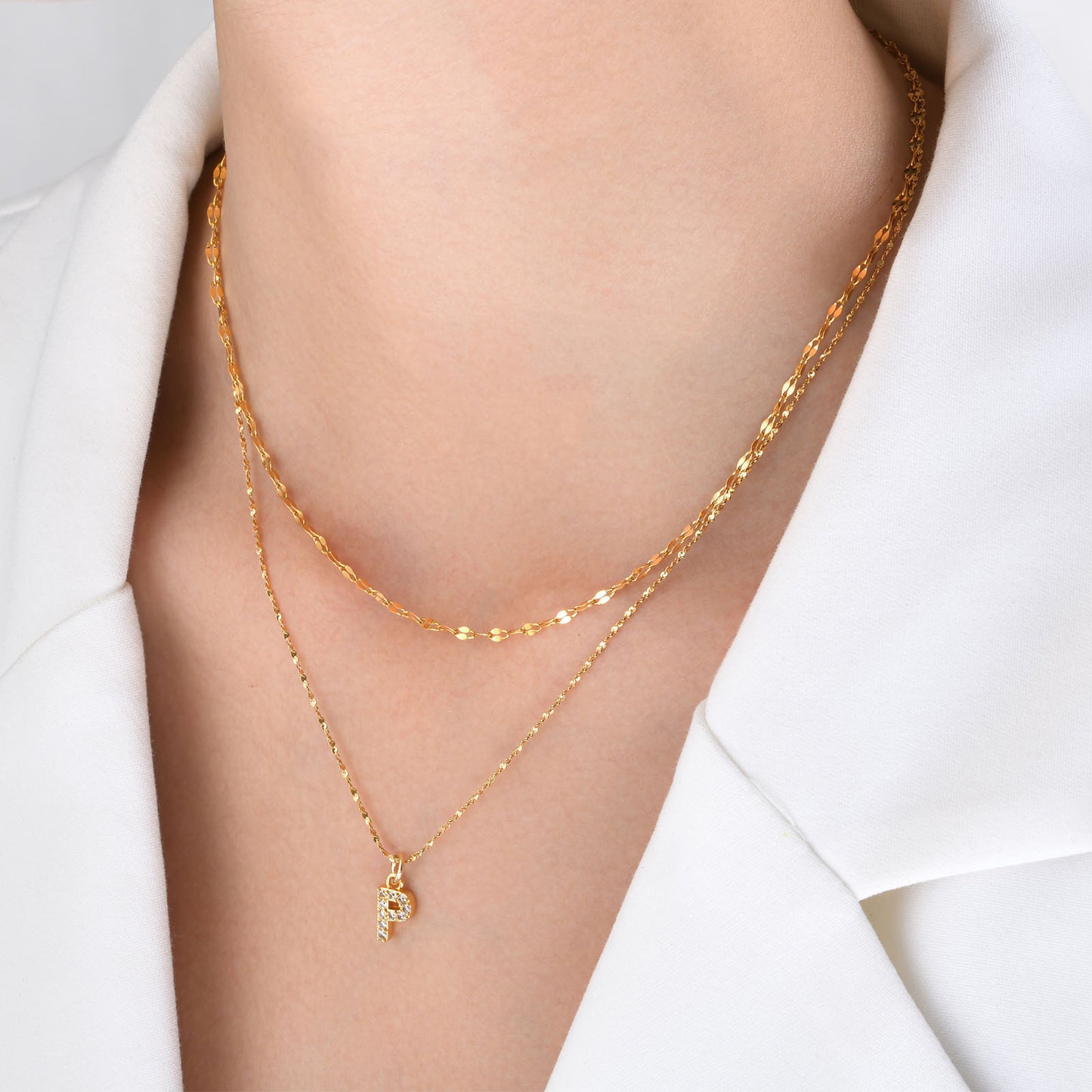 Stainless Steel 26-Letter Zircon Necklace Set for Summer Fashion