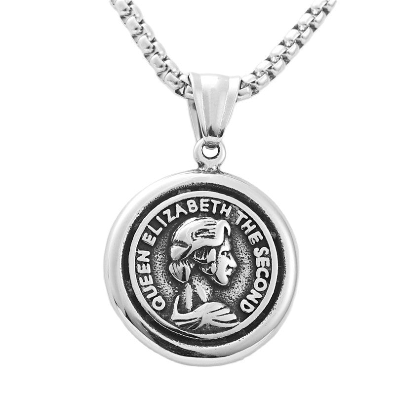 Personalized Titanium Steel Queen Head Pendant Necklace for Men and Women - Retro Punk Style