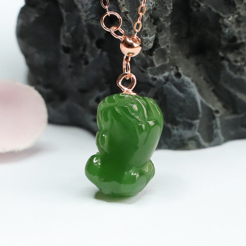 Sterling Silver Pixiu Necklace with Natural Hetian Jade Jasper