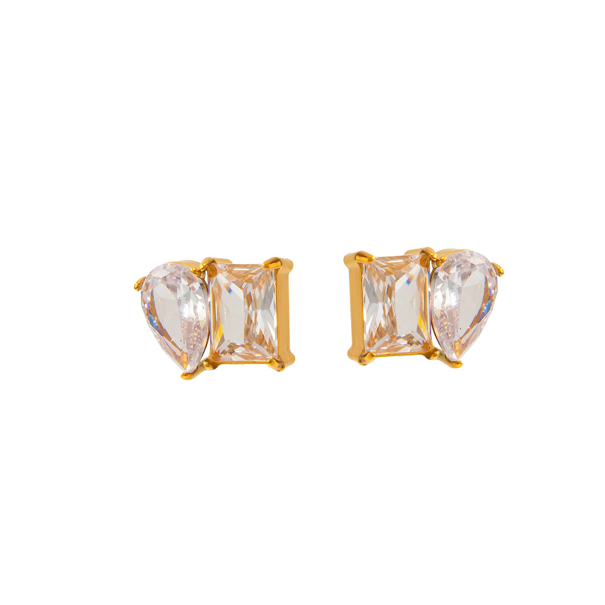 Planderful Vienna Verve Zircon Stud Earrings Stainless Steel Water Drop Square Design For Modern Women