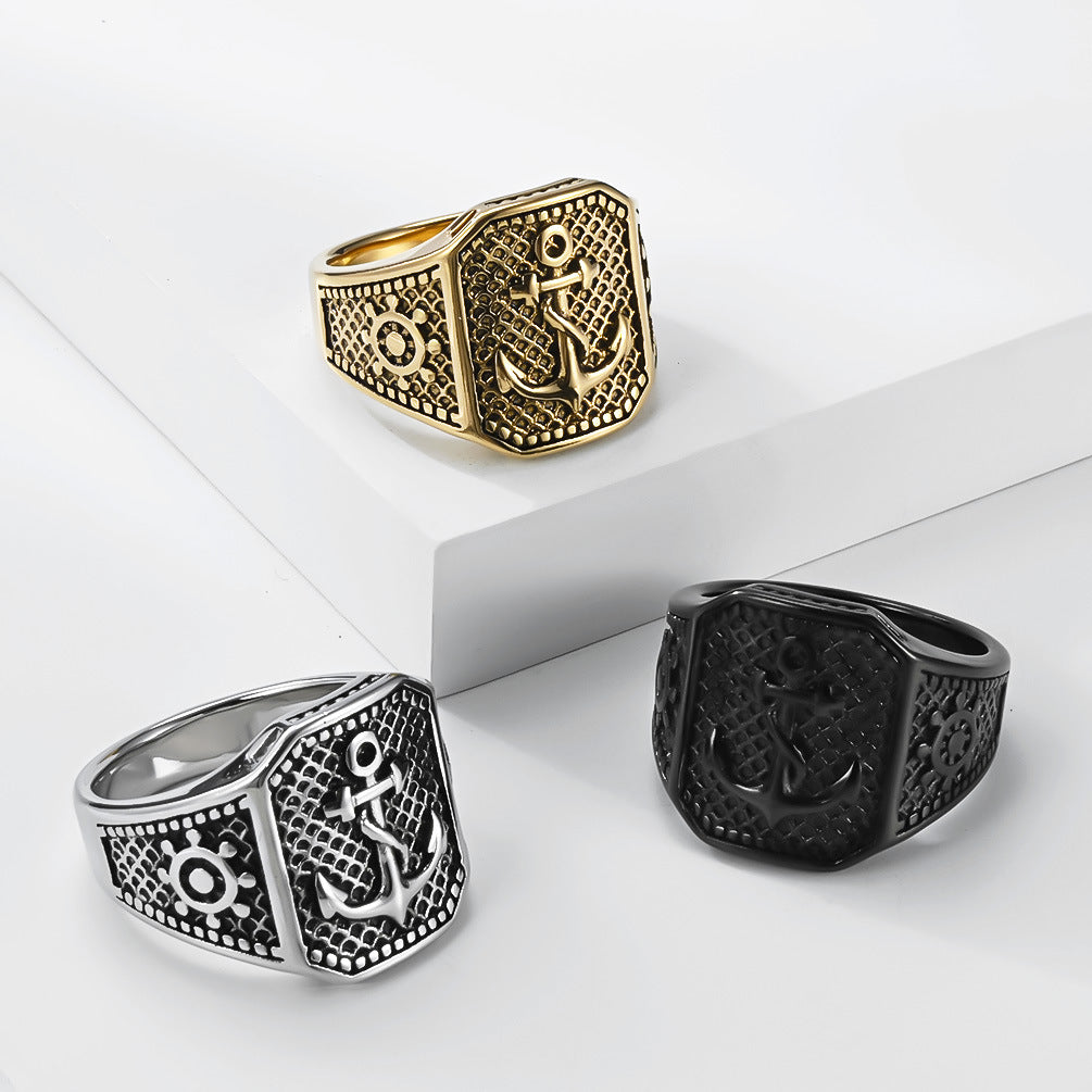 Vintage Anchor Stainless Steel Men's Ring