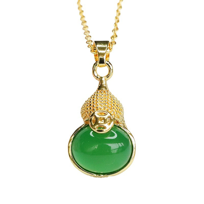 Green Chalcedony Gourd Pendant With Oval Ice Design