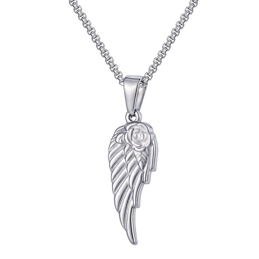 Planderful Mens Personalized Rose Wing Pendant Necklace