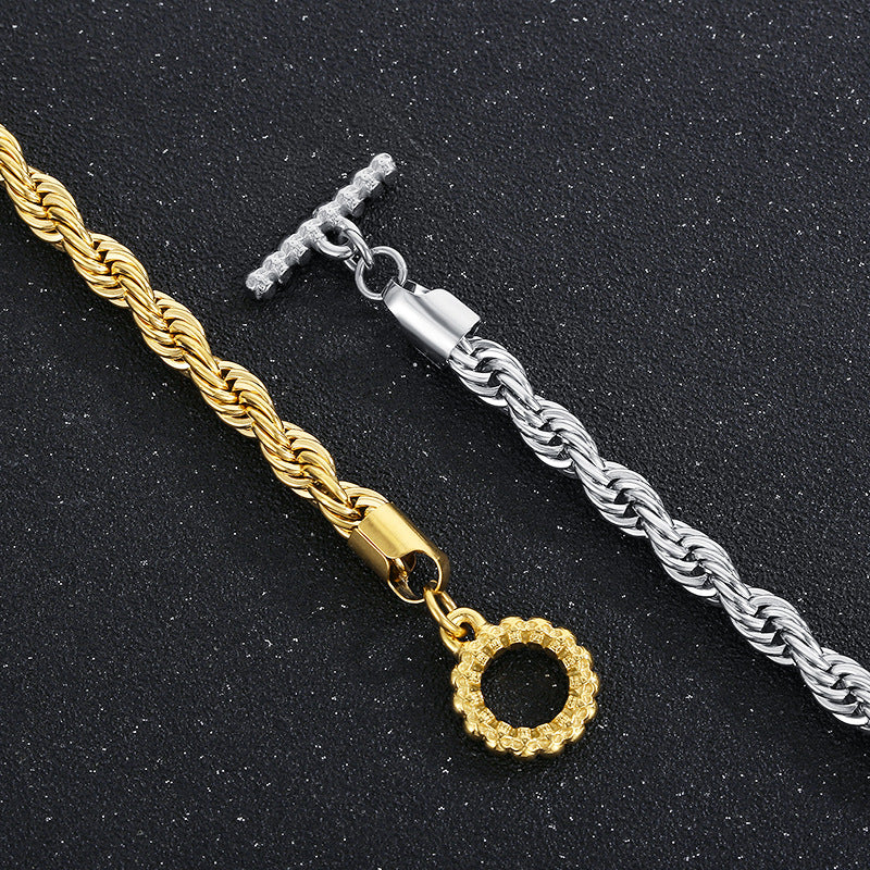 Custom Hip Hop Twill Skull Button Chain Necklace for Men - Stainless Steel Twist Design