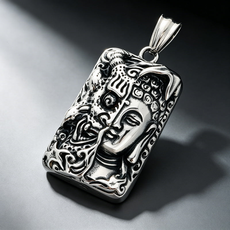 Dark Wind Double Sickle Reaper Pendant Angel Portrait Pendant Two-Sided Buddha Head Stainless Necklace