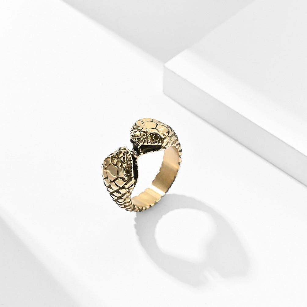 Double-Headed Snake Stainless Steel Women's Ring – Stainless Steel Antique Snake