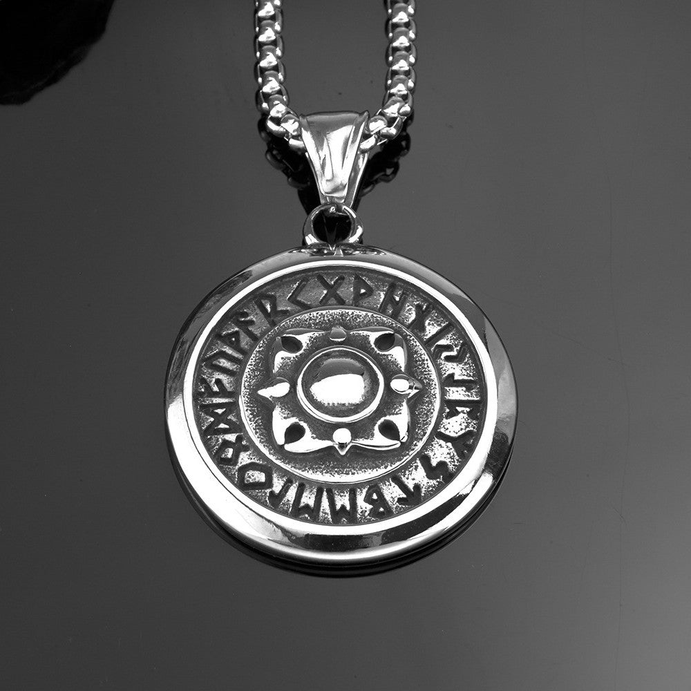 Planderful Viking Rune Pendant Necklace For Men Stainless Steel Black Polished Retro Shield Design Norse Legacy