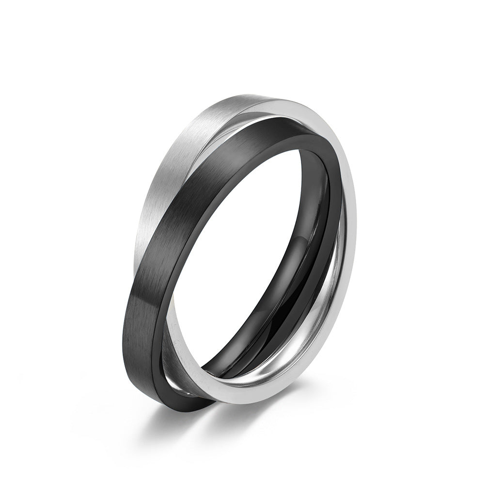 Brushed Matte Stainless Steel Double Ring Pendant Dual-Purpose Unisex