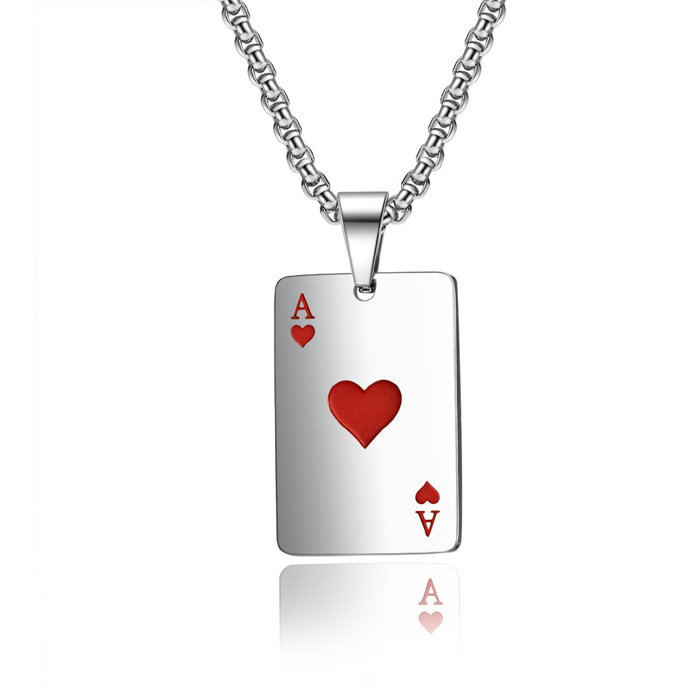 Planderful Personalized Playing Card Necklace Titanium Steel Ace Spades Ace Hearts Pendant For Card Game Lovers