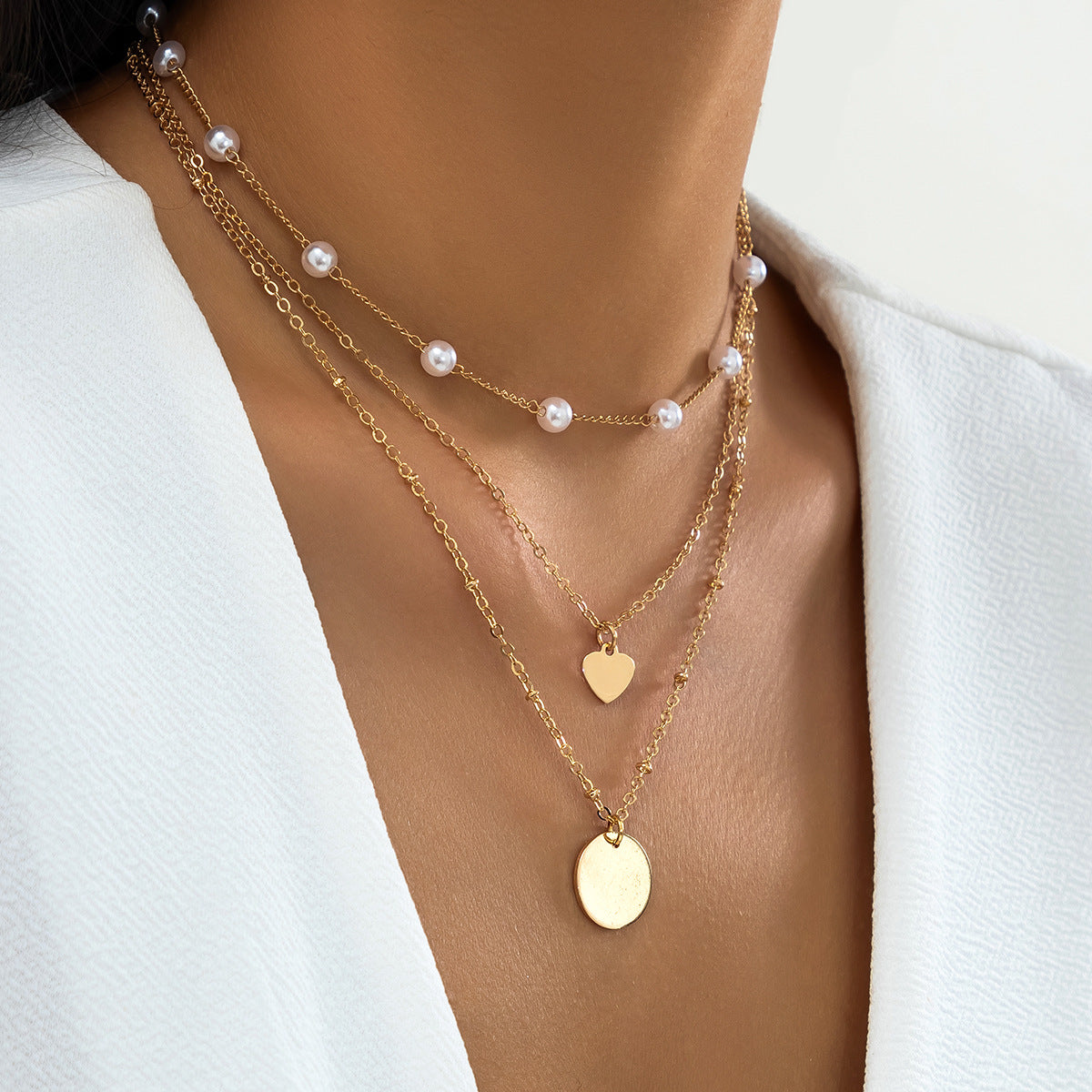 European and American Multi-layer Necklace Set with Geometric Pearl Pieces in Vienna Verve Collection