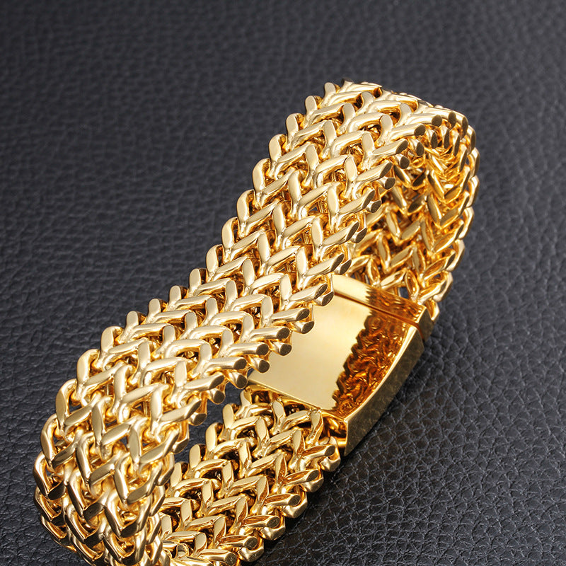 Elegant Men's Titanium Steel Bracelet with 18K Gold Electroplating