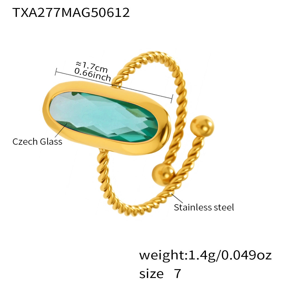 Planderful 18k Gold Stainless Steel Ring Women Czech Glass