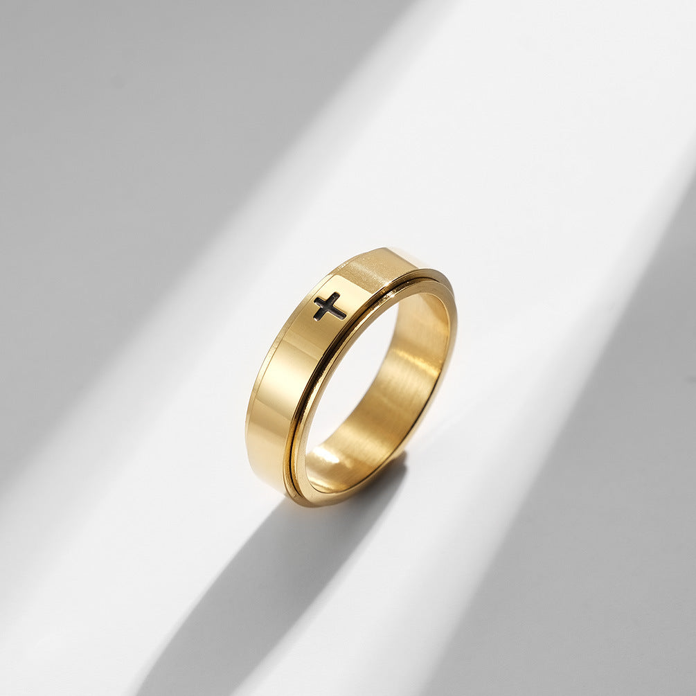 Planderful Rotating Cross Ring Steel Unisex Jewelry For European And American Weddings And Engagements Statement