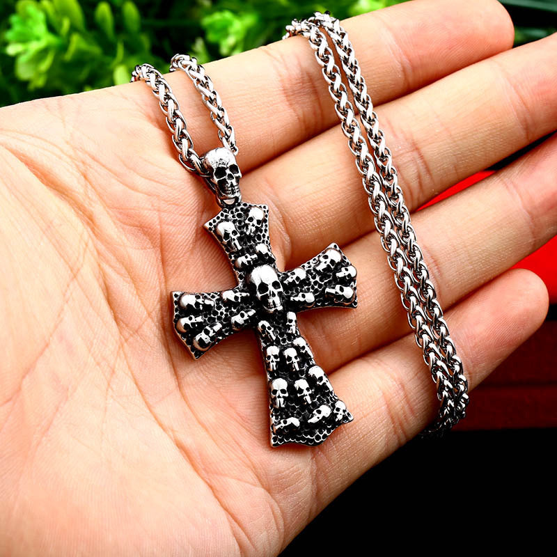Unique Retro Skull Cross Pendant for Men - Titanium Steel Wholesale Accessory