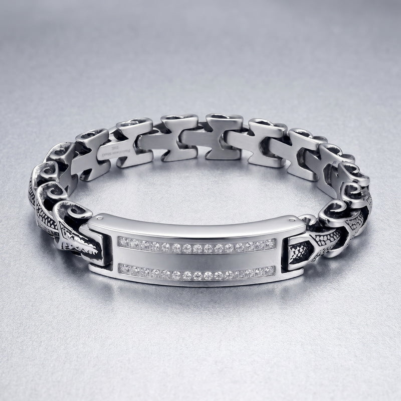 Punk Smeared Keel Titanium Steel Bracelet – Hip Hop Double Row Zircon Curved Bar Layered