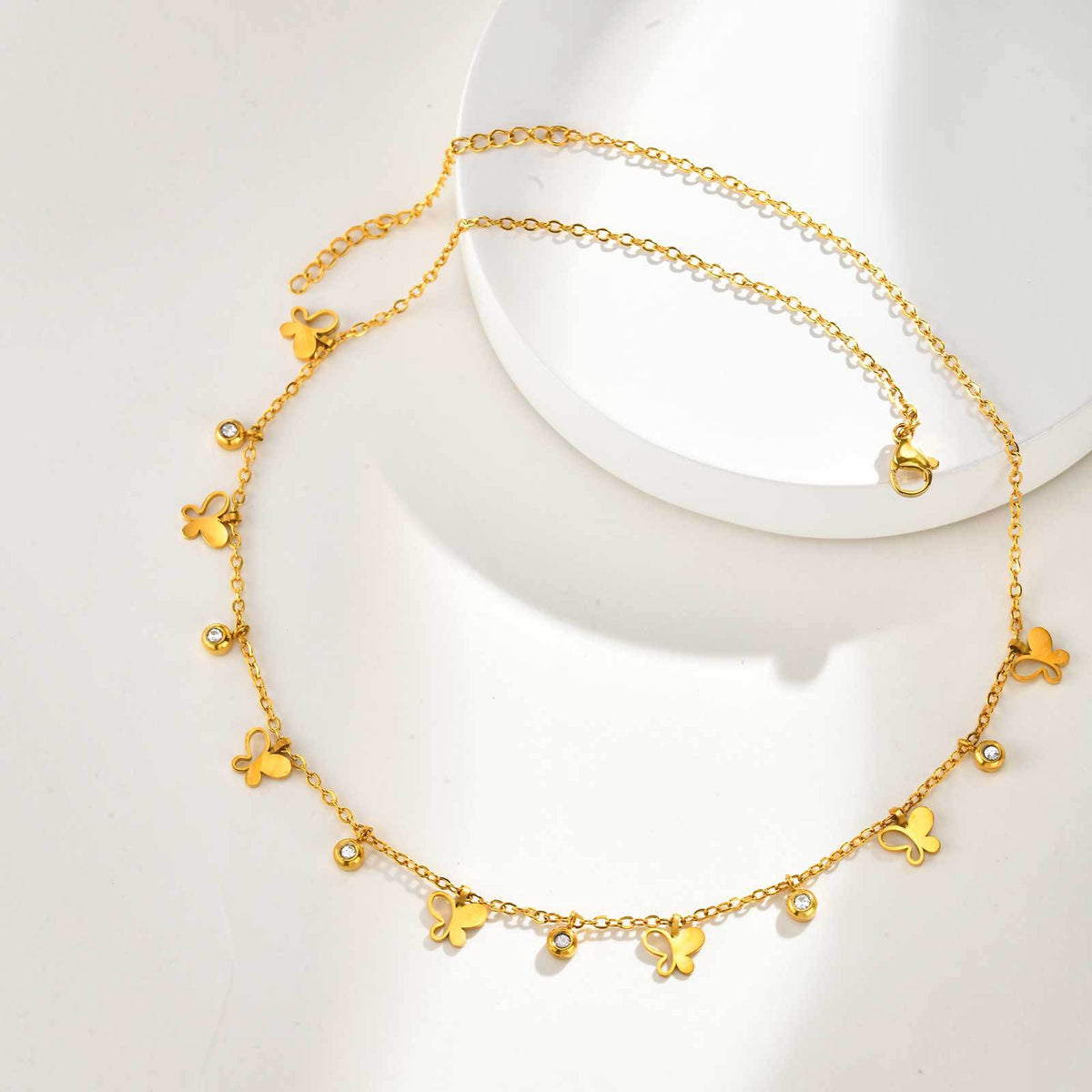 Stainless Steel Geometric Star Flat Cross Chain Water Drop Hollow Butterfly Zircon Necklace