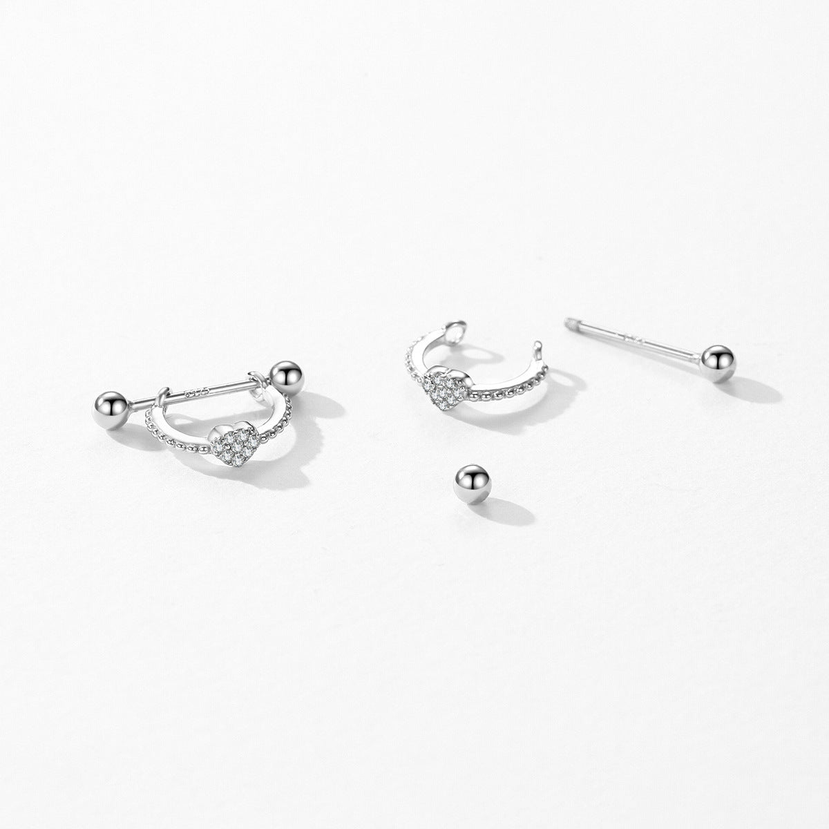 Exquisite S925 Pure Silver Micro Inlaid Heart-shaped Zircon Earrings for Women