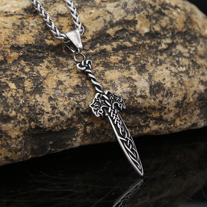 Cross-Border Foreign Trade Supply Stainless Steel Double Wolf Longsword Necklace for Men