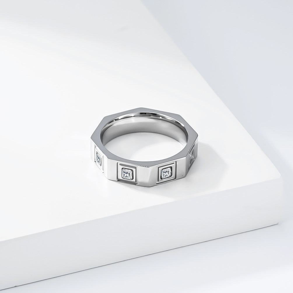Planderful Everyday Genie Geometric Zircon Titanium Steel Ring Unisex Fade Resistant Fashion Jewelry