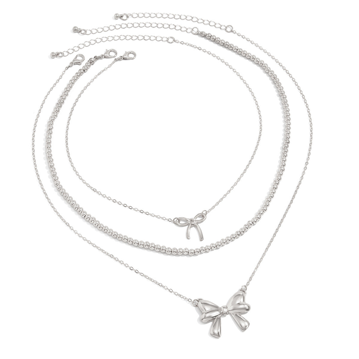 Layered Imitation Pearl Bow Tassel Necklace