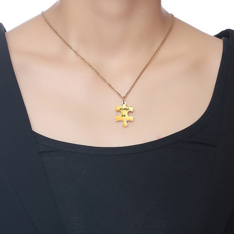 Stainless Steel Friendship Puzzle Necklace Gold Rose Gold Accessories