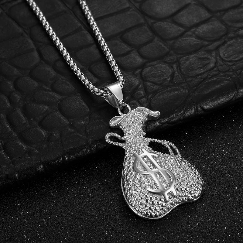 Planderful Everyday Genie Hip Hop Dollar Bag Pendant Necklace Gold Plated Stainless Steel For Urban Fashion Fans