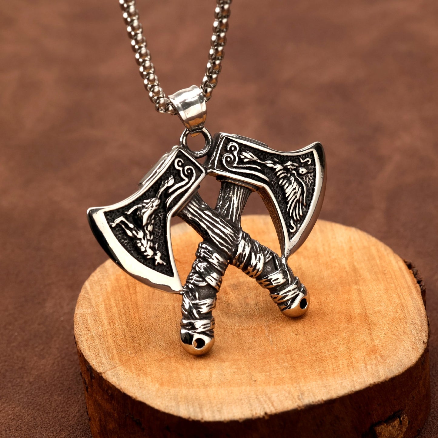 Planderful Viking Odin Tomahawk Pendant Stainless Steel Unisex Necklace Dual Sided Bold Fashion