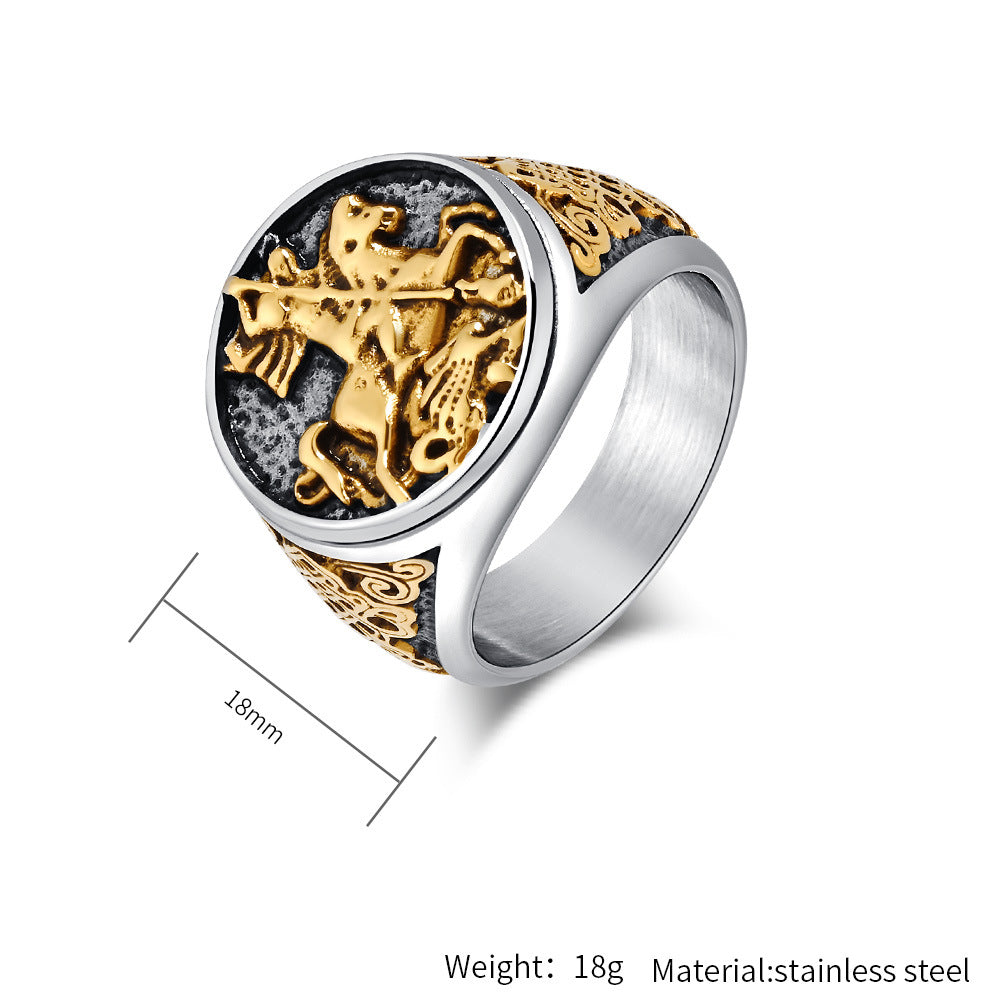 Planderful Nordic Knight Templar Steel Ring For Men Dragon Slayer Hip Hop Retro Fashion