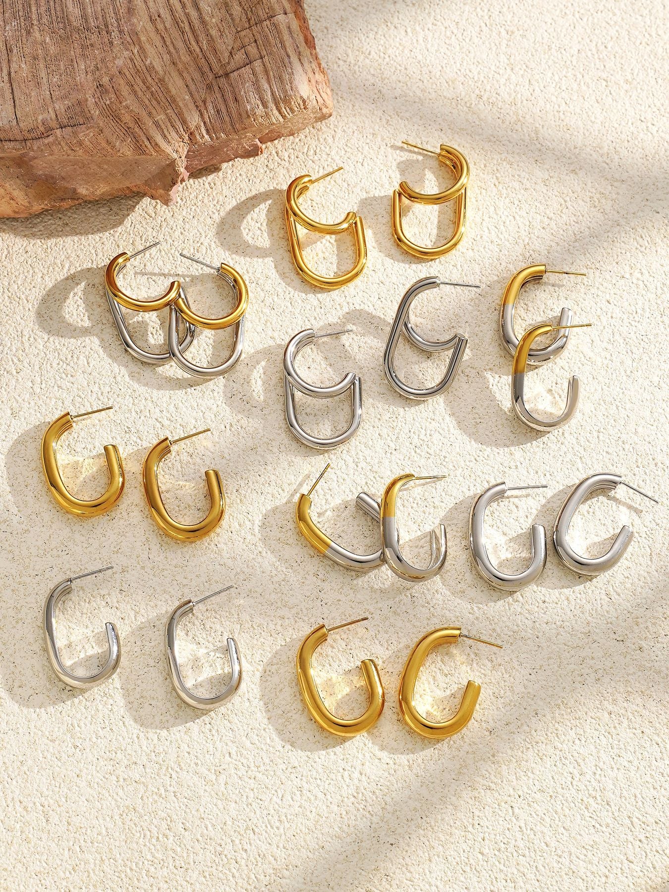 Planderful Ladies Genie Double Layer C Shaped Earrings 18K