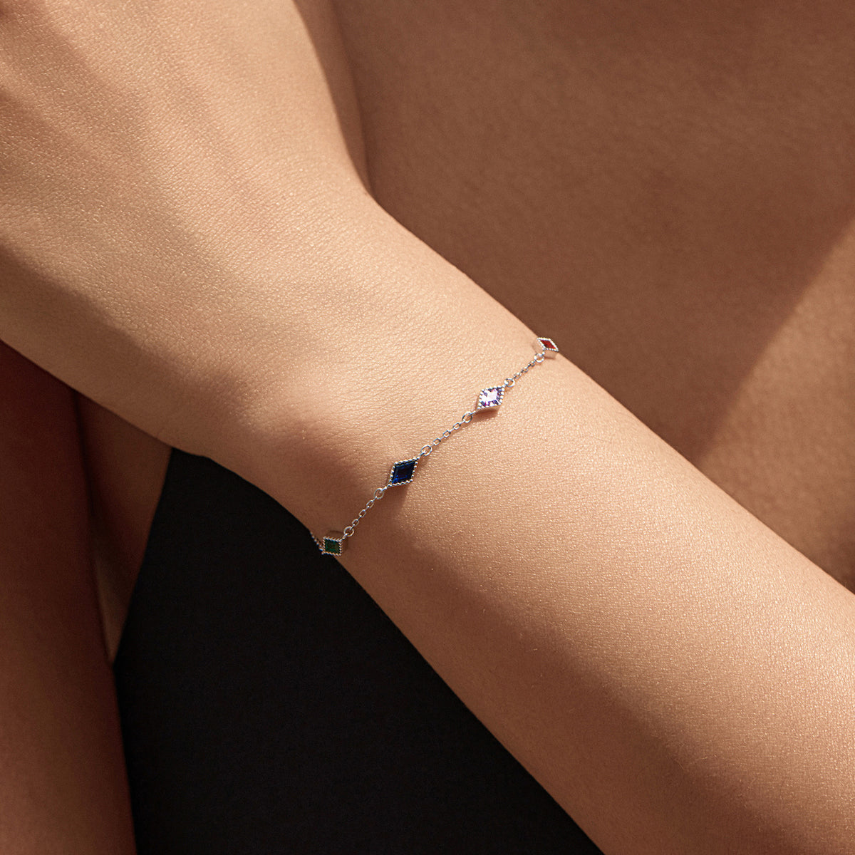 925 Sterling Silver Red Geometric Bracelet