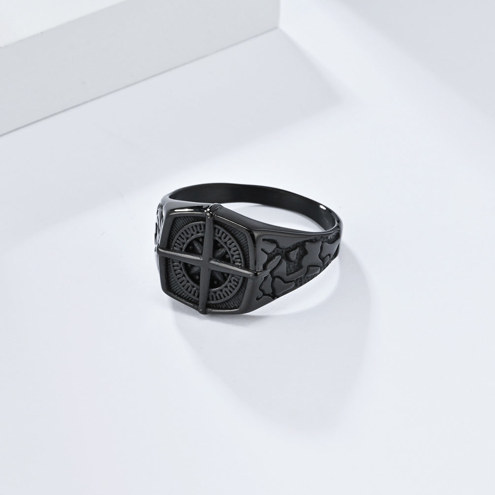 Planderful Compass Ring Stainless Steel Nordic Retro Pirate Sailing Style for Men Bold Niche Jewelry