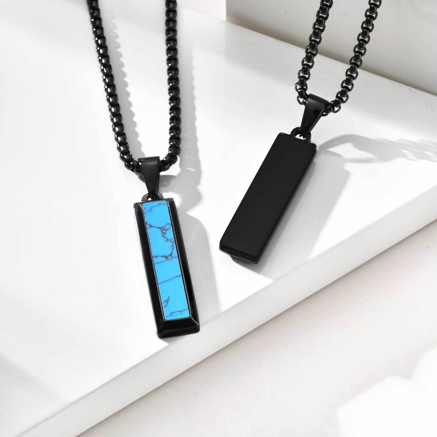 Planderful Mens Geometric Stainless Steel Agate Pendant