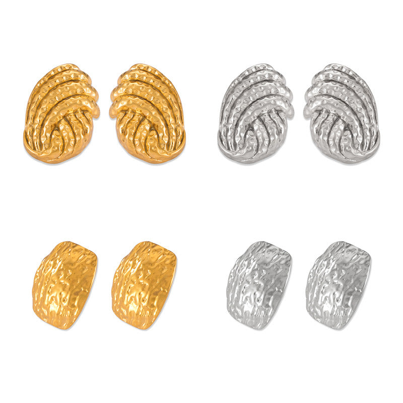 Geometric Irregular Texture Design Gold-Plated Stud Earrings