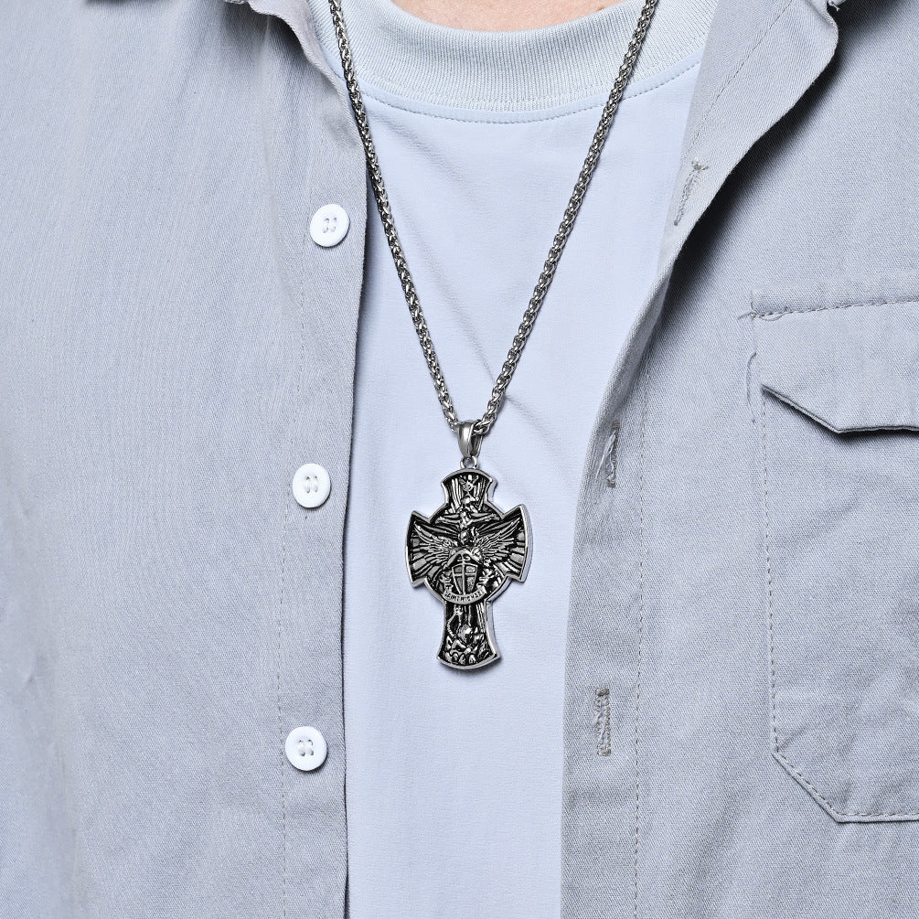 Planderful St Michael Archangel Necklace Titanium Steel Durable Vintage Jewelry For Spiritual Collectors