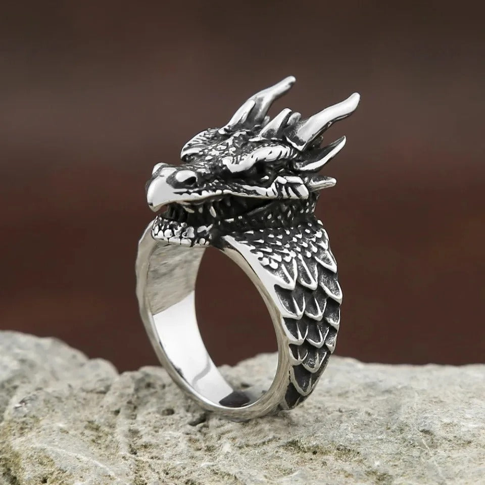Viking Dragon Stainless Steel Men's Ring